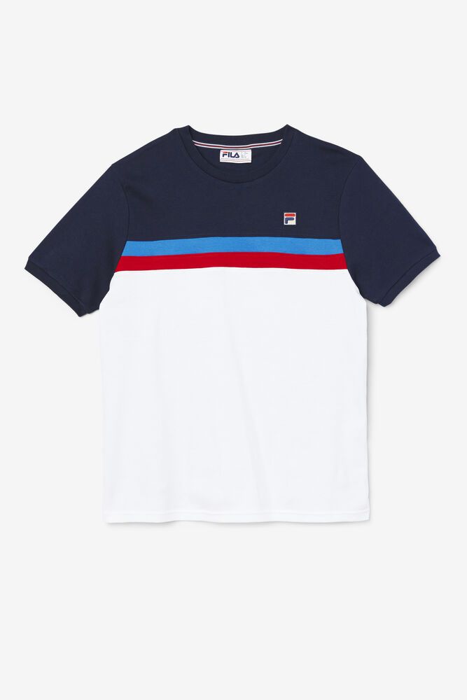 Fila T-Shirt Exempt Crew Mens White/Navy - India EYF-539102